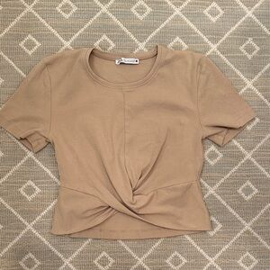 Zara Beige Twist Front Short Sleeve Top